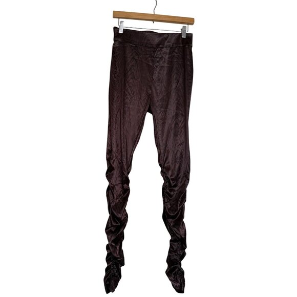 Manière De Voir Women's Brown Satin Woodgrain Ruched Trousers Size 6 Luxury - Picture 2 of 11